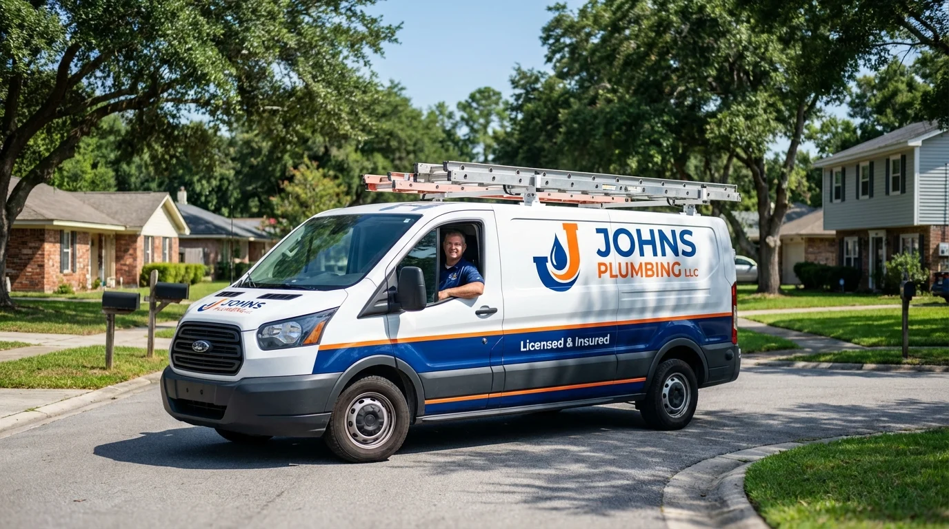 Johns Plumbing LLC service van in Madison, ME