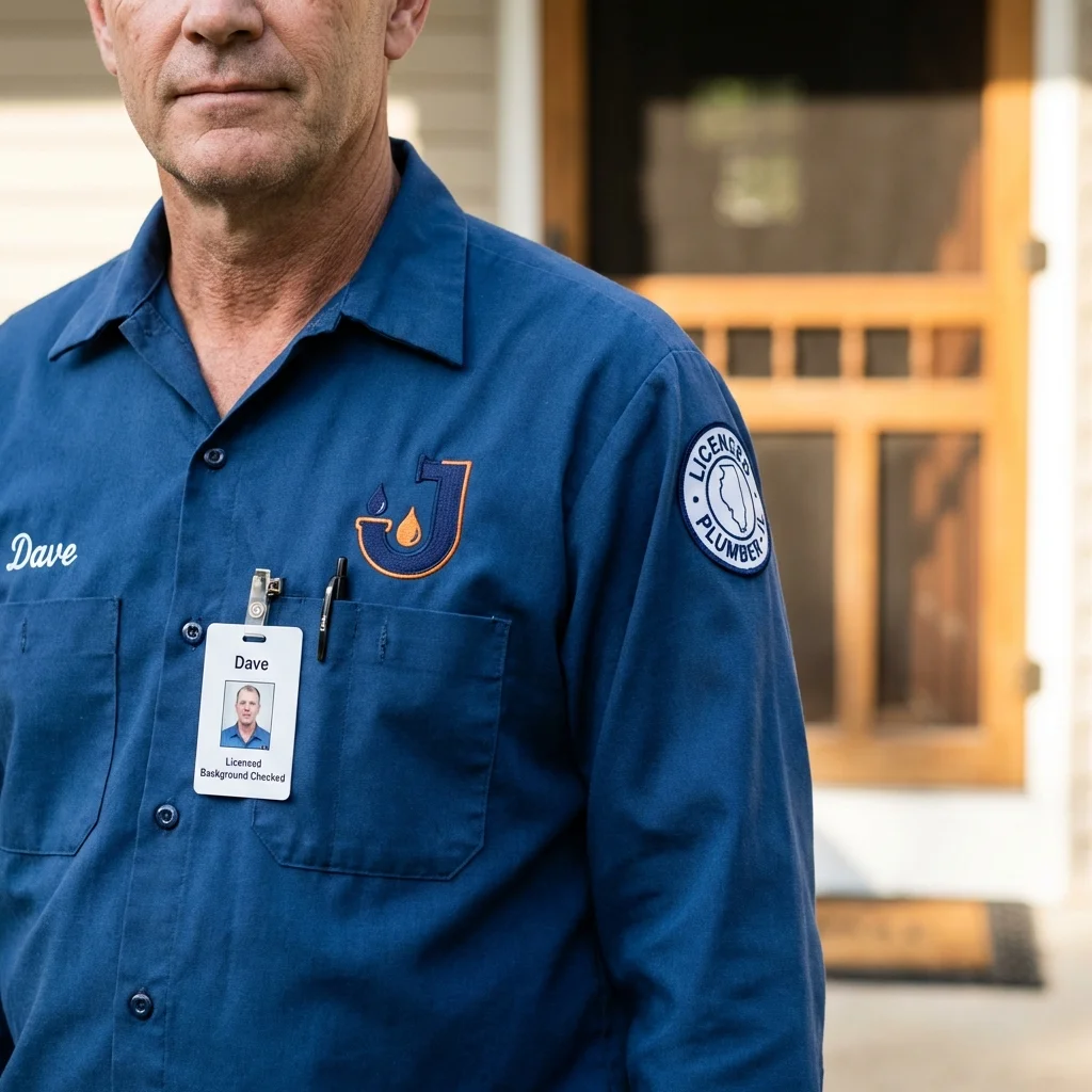 Licensed plumber showing ID badge in Madison, ME