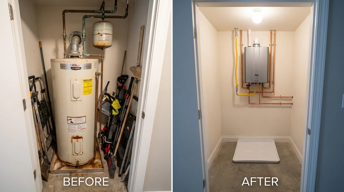 Tank water heater versus wall-mounted tankless unit comparison for Madison, ME homeowners